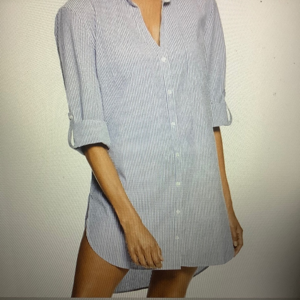 Talbots Miraclesuit Crinkle Gauze Beach Shirt - Blue and White Seersucker